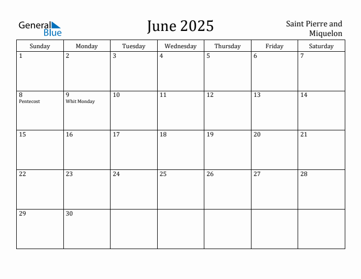 June 2025 Calendar Saint Pierre and Miquelon