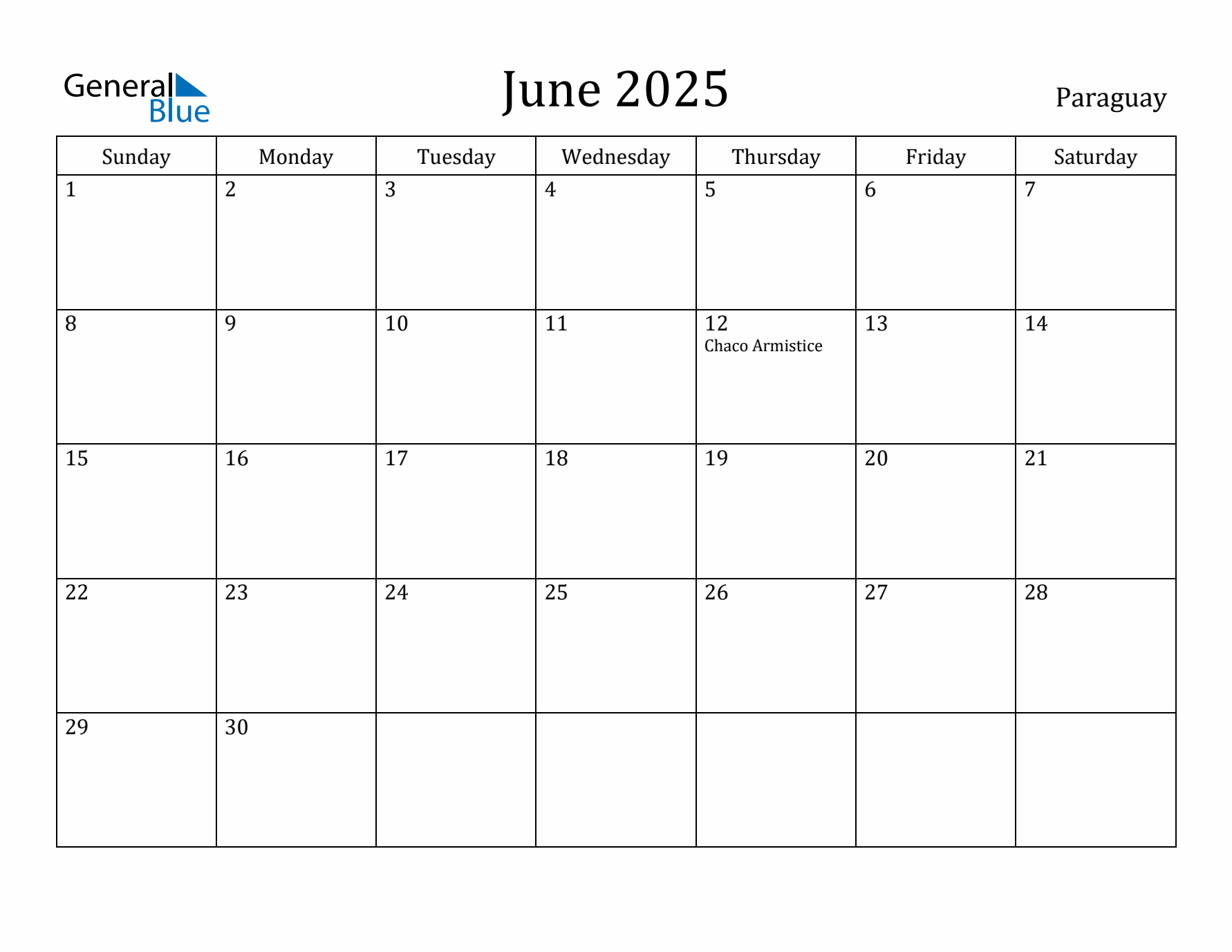 June 2025 Calendar Paraguay