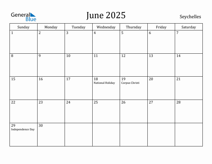 June 2025 Calendar Seychelles