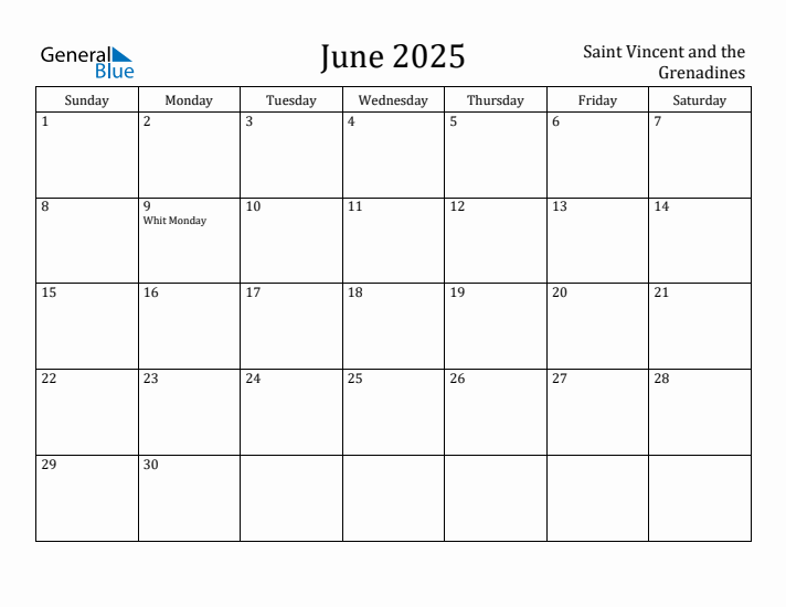 June 2025 Calendar Saint Vincent and the Grenadines