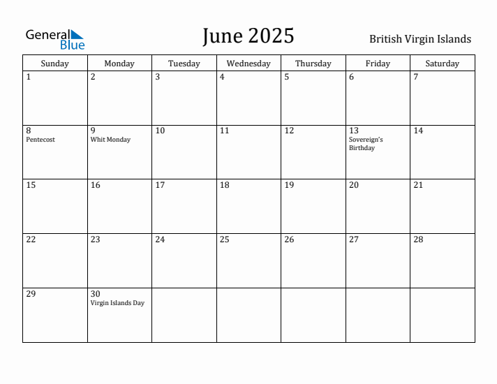 June 2025 Calendar British Virgin Islands