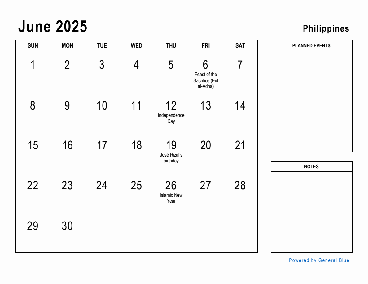 June 2025 Planner with Philippines Holidays