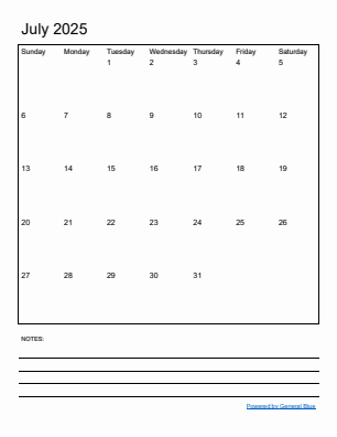 Next month calendar July 2025
