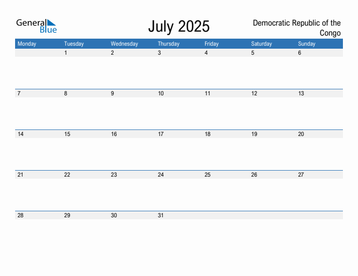 Fillable July 2025 Calendar