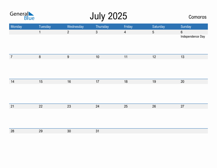 Fillable July 2025 Calendar