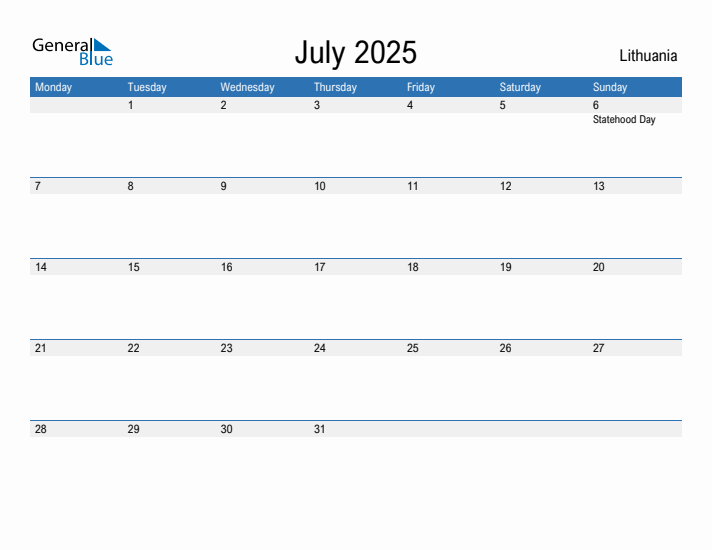 Fillable July 2025 Calendar