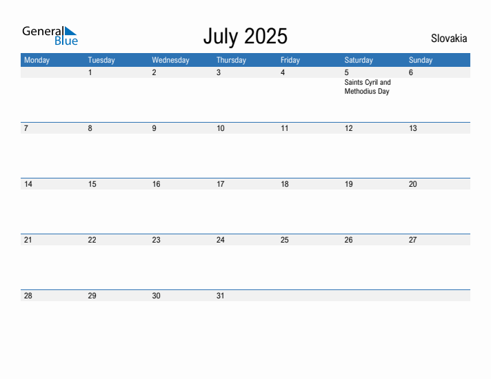 Fillable July 2025 Calendar