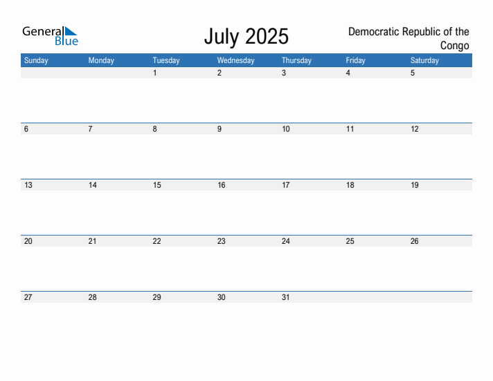 Fillable July 2025 Calendar