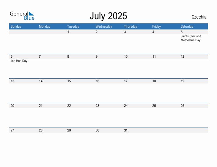 Fillable July 2025 Calendar