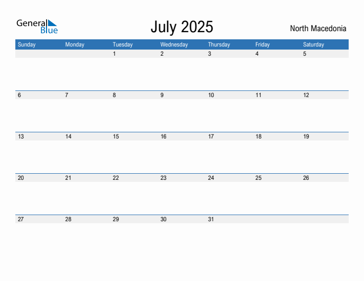 Fillable July 2025 Calendar
