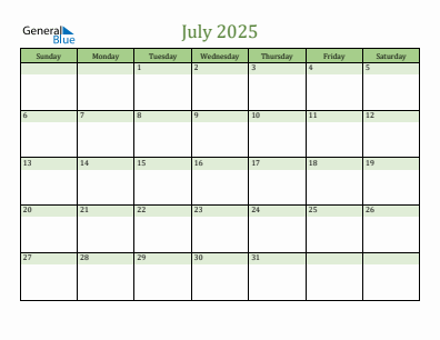 Current month calendar July 2025