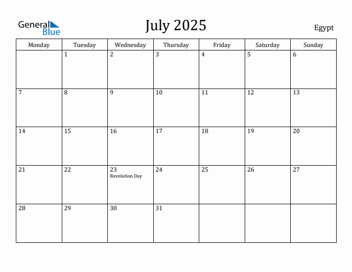 July 2025 Calendar Egypt