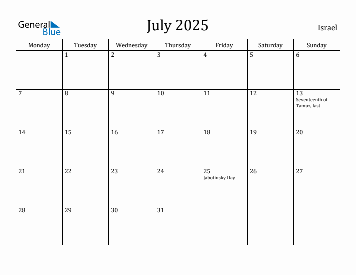July 2025 Calendar Israel