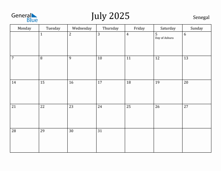 July 2025 Calendar Senegal