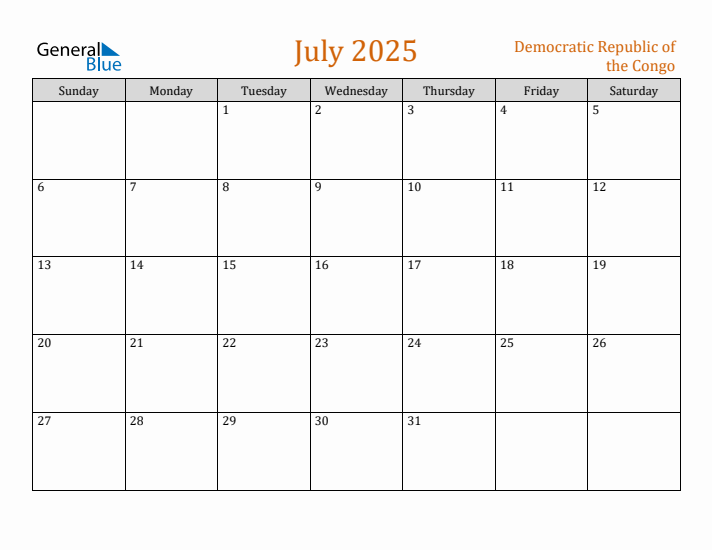 July 2025 Holiday Calendar with Sunday Start