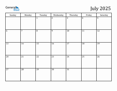 Current month calendar July 2025