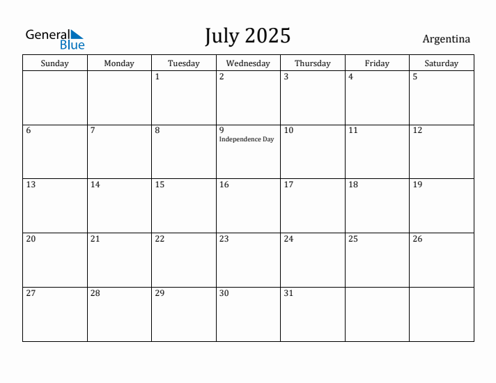 July 2025 Calendar Argentina