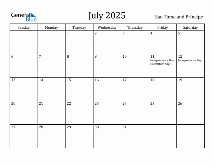 July 2025 Calendar Sao Tome and Principe