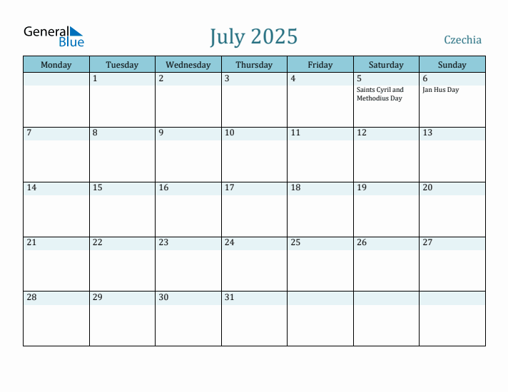 July 2025 Calendar with Holidays