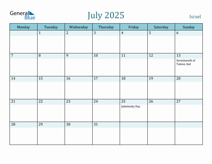 July 2025 Calendar with Holidays