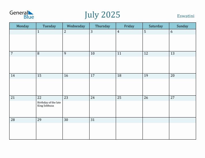 July 2025 Calendar with Holidays