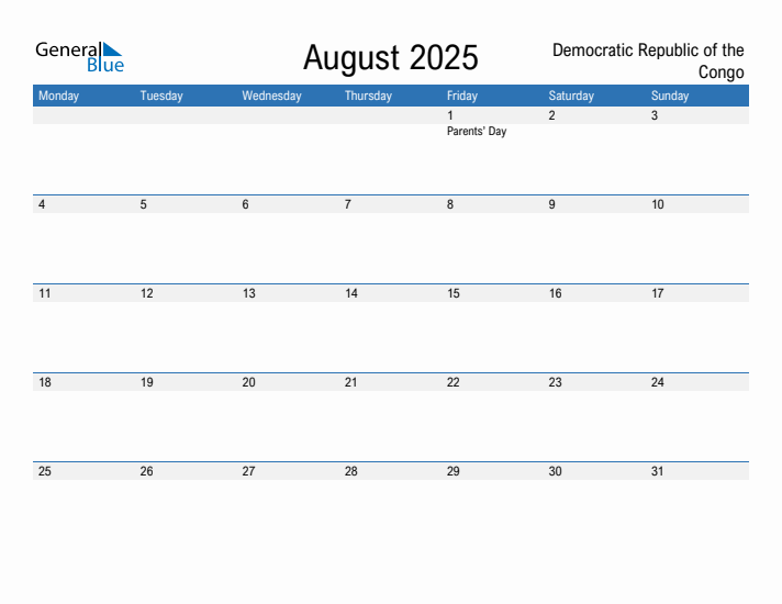 Fillable August 2025 Calendar