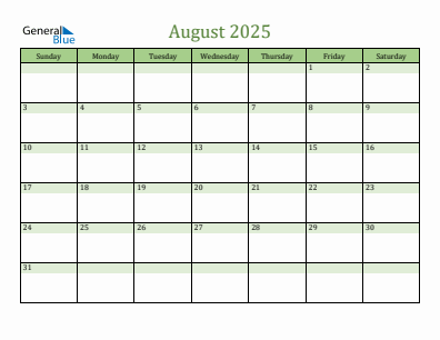 Next month calendar August 2025