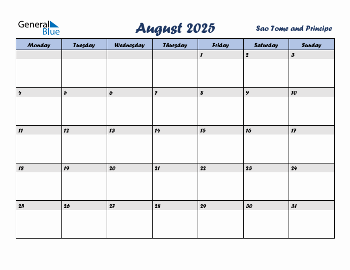 August 2025 Calendar with Holidays in Sao Tome and Principe