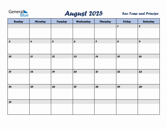 August 2025 Calendar with Holidays in Sao Tome and Principe