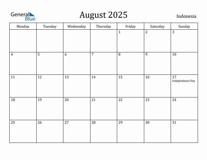 August 2025 Calendar Indonesia