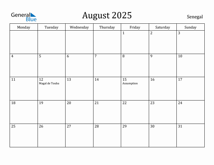 August 2025 Calendar Senegal