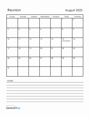 Current month calendar with Reunion holidays for August 2025
