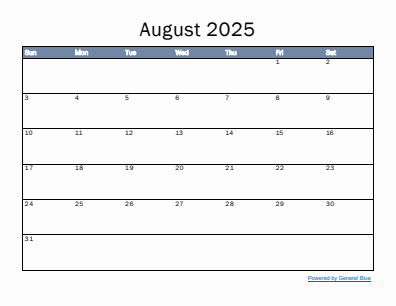 Next month calendar August 2025