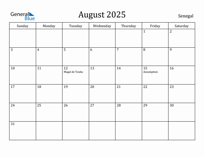 August 2025 Calendar Senegal