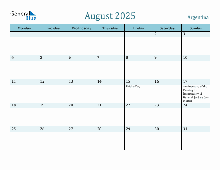 August 2025 Calendar with Holidays