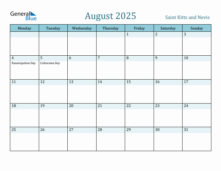 August 2025 Calendar with Holidays