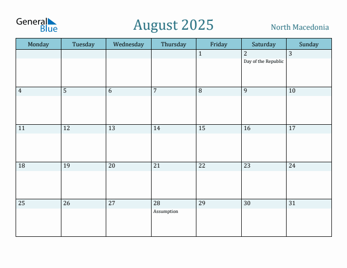August 2025 Calendar with Holidays