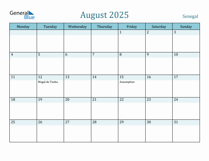 August 2025 Calendar with Holidays