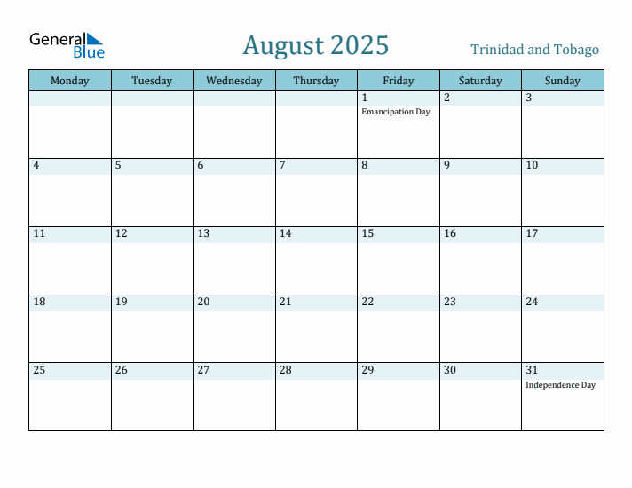 August 2025 Calendar with Holidays