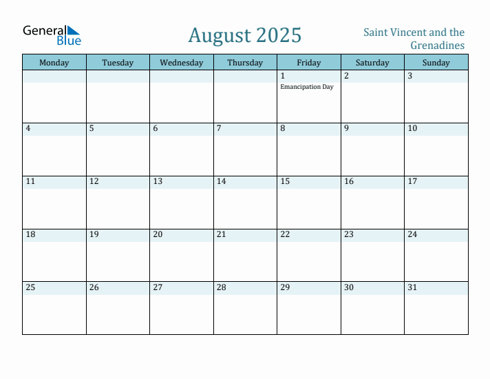 August 2025 Calendar with Holidays