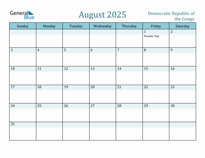 August 2025 Calendar with Holidays