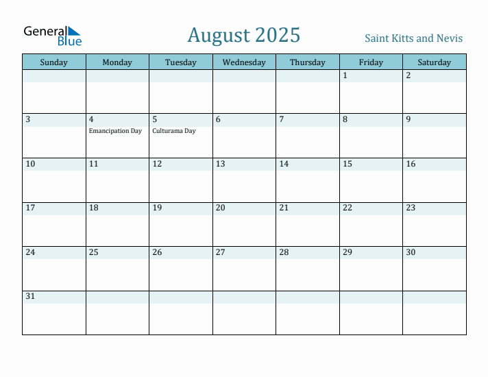August 2025 Calendar with Holidays