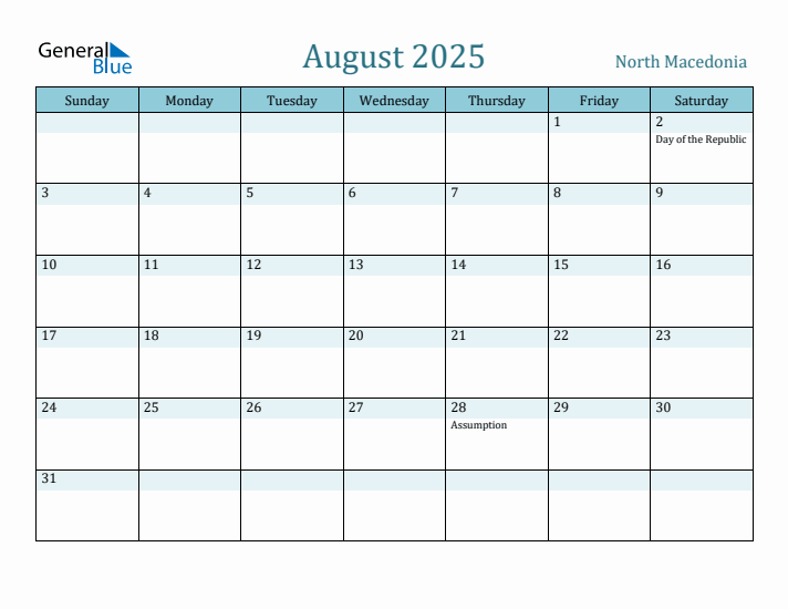August 2025 Calendar with Holidays
