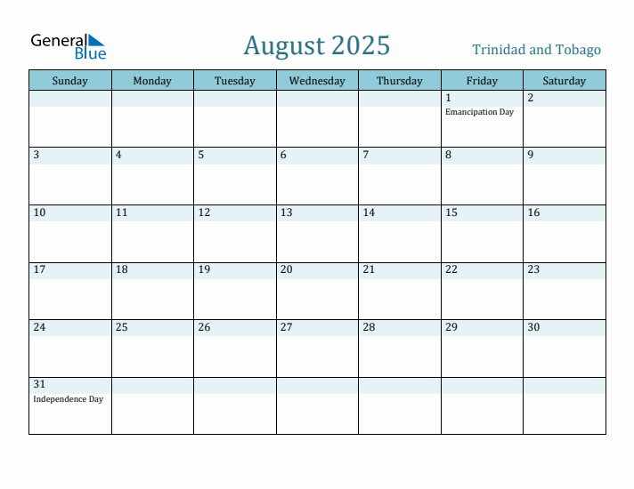 August 2025 Calendar with Holidays