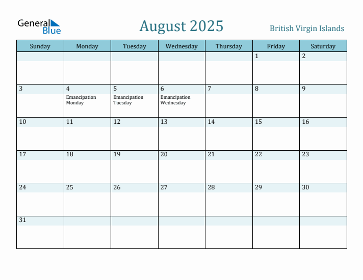 August 2025 Calendar with Holidays