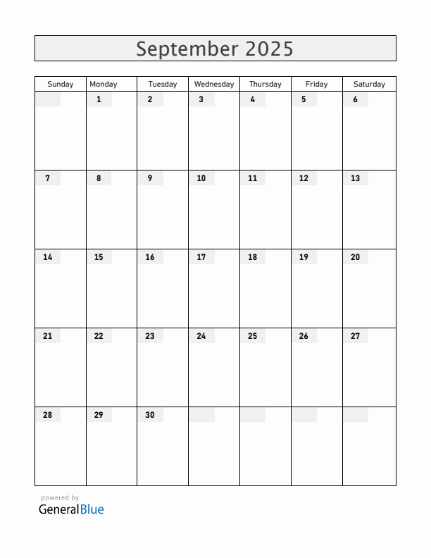 Blank September 2025 Calendar