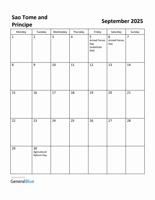 September 2025 Calendar with Sao Tome and Principe Holidays