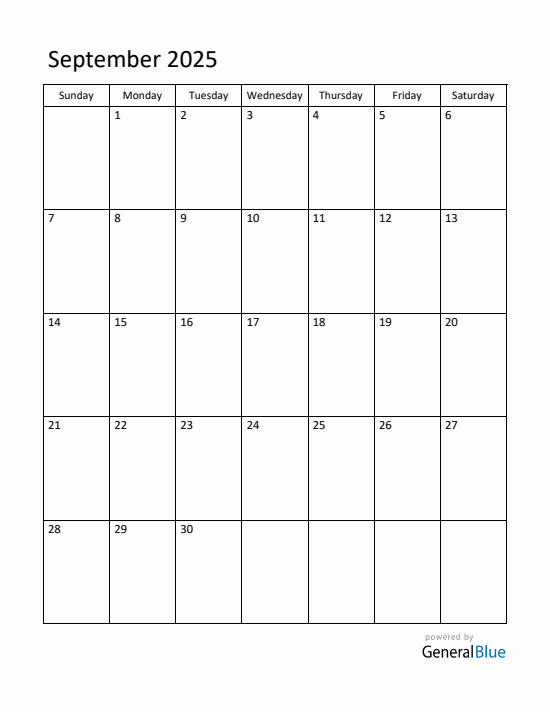 Current month calendar September 2025