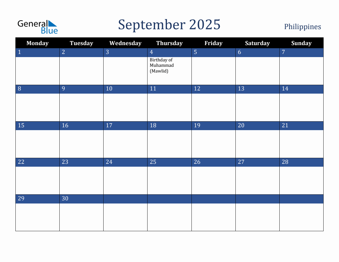 September 2025 Philippines Holiday Calendar (Monday Start) September 2025 philippines holiday calendar (monday start)