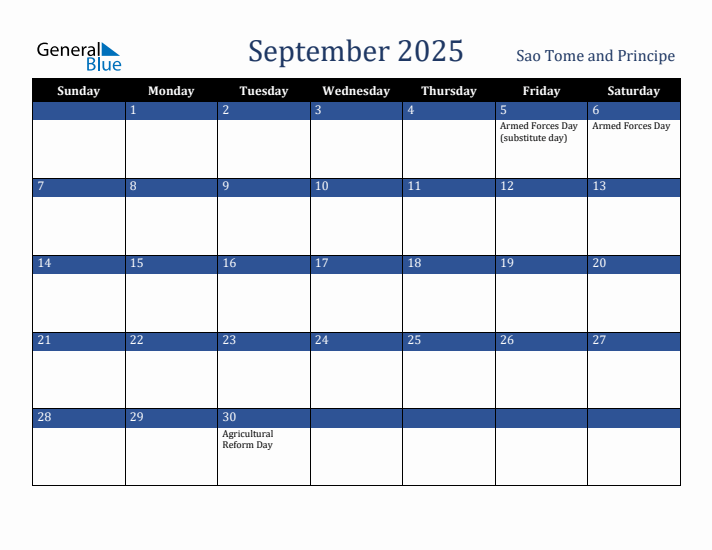 September 2025 Sao Tome and Principe Calendar (Sunday Start)